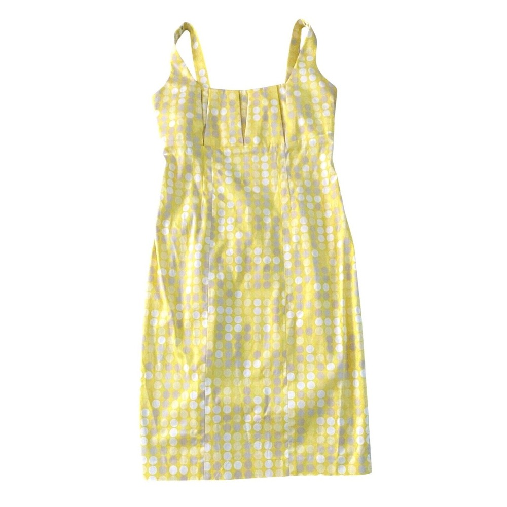 Calvin Klein Dress Womens 6 Yellow Gray Sheath Polka Dots Sleeveless Square Neck